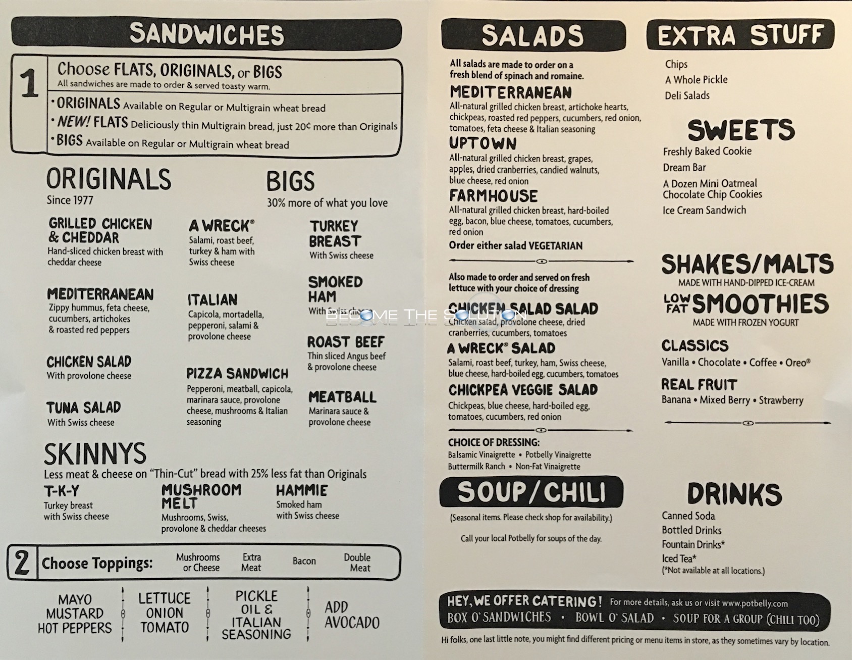 Potbelly's Carry Out Menu Chicago (Scanned Menu With Prices)